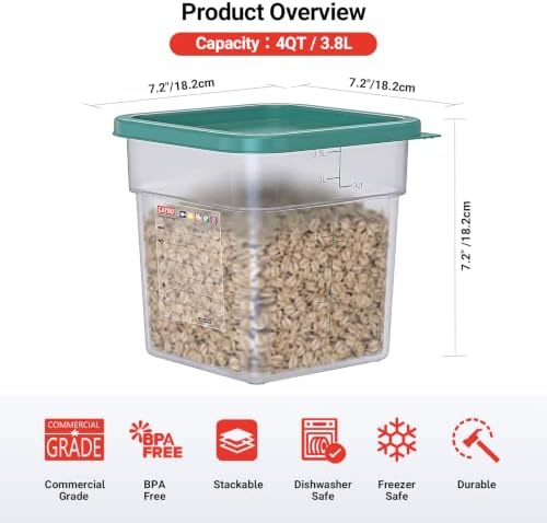 2 Pack 4 QT Commercial Food Storage Containers with Lids, BPA-Free Translucent Square Containers for Flour, Rice, Sugar, Pet Food and Dry Ingredients Storage with FIFO Label Area - Image 2
