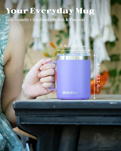 12oz Insulated Coffee Mug with 2 Lids & Handle, Stainless Steel Cup - Image 4