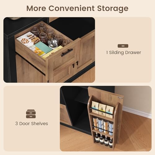 Itaar 71" Pantry Cabinet with Charging Station and LED Light, Kitchen Pantry Cabinet with Microwave Stand, 47.2" Wide Kitchen Storage Cabinets with Storage Cart 3 Tier for Dining Room,Brown - Image 7