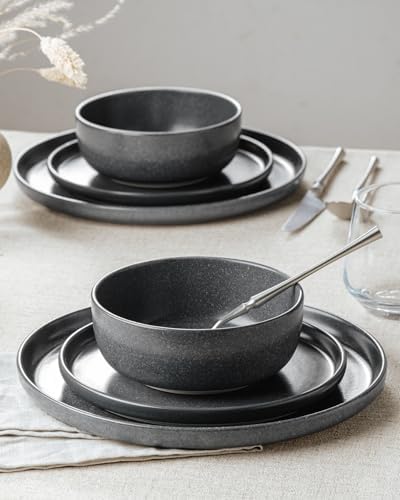 Famiware Milkyway 16-Piece Stoneware Dinnerware Set, Matte Dark Charcoal - Image 3