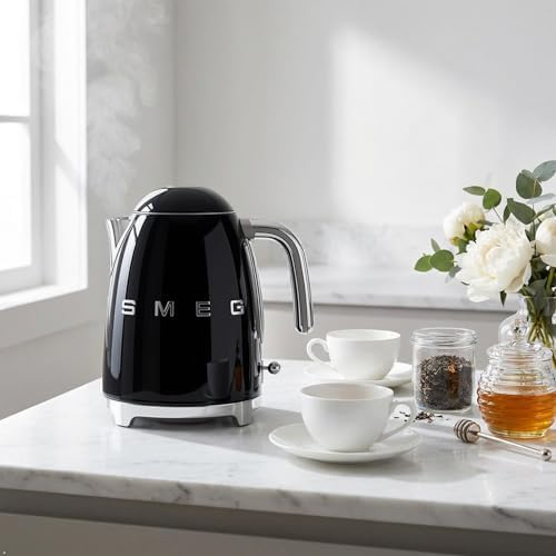 SMEG 50's Retro Style Electric Water Kettle with Automatic Shutoff, Removable Base, and Water Indicator, KLF03BLUS, Black - Image 2