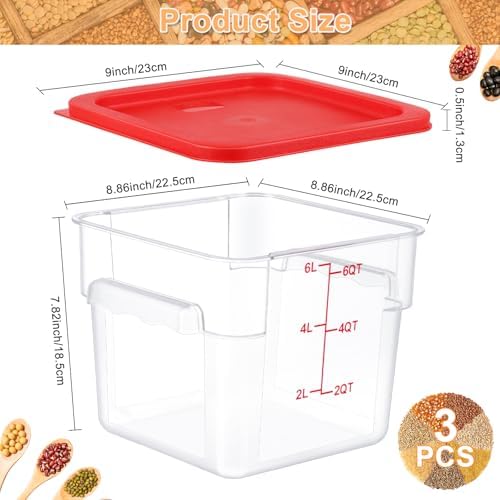 Ziliny 3 Sets 6 Qt Dough Proofing Container with Lid, Red - Image 2