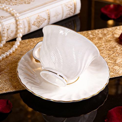 KAMMAK Tea Cups and Saucers Set of 2, Fine Bone China Coffee Cups, GH023 - Image 5
