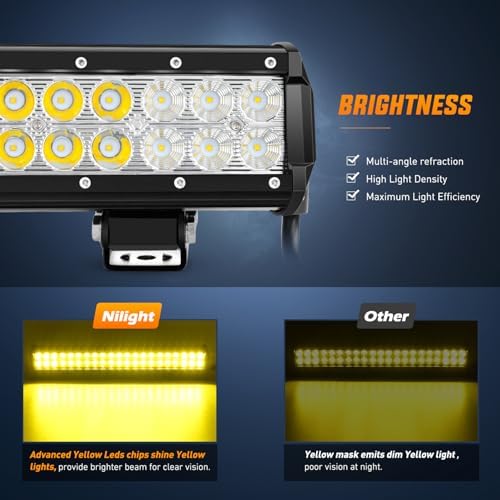 Nilight LED Light Bar 20 Inch 126W Spot Flood Combo Yellow Beam - Image 3