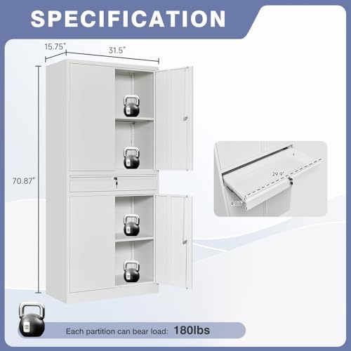 Metal Storage Cabinet,Tall File Cabinet with 2 Adjustable Shelves and Drawer,Lockable Steel Tool Cabinet for Home Office Garage School Warehouses - Image 3