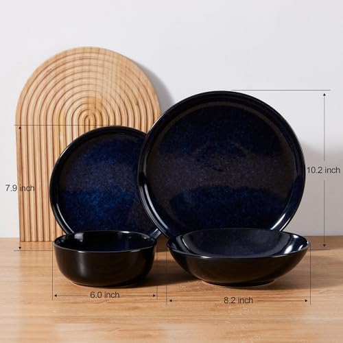 LIANYU 16 Piece Dishes Dinnerware Set with Pasta Bowls for 4, Midnight Blue - Image 3