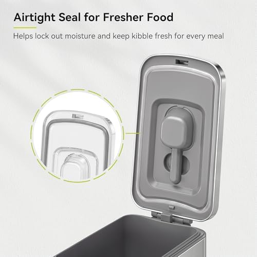 EKO 45 lb Airtight Dog Food Storage Container, Stainless Steel Pet Food Container for Kibble, Cat Food & Bird Seed, Lockable Lid, Magnetic Scoop, BPA-Free Inner Bucket, Wheels - Image 6