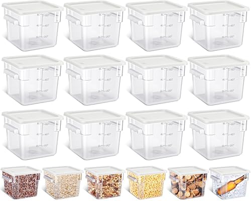 Yungyan 12 Pcs 6 Qt Commercial Food Storage Containers with white Lids Restaurant Square Airtight Food Storage Containers Clear Cereal Container for Kitchen Freezer Dishwasher Pantry by Yungyan