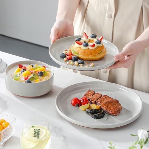 MALACASA Plates and Bowls Sets, 18 Pieces Modern Ceramic Dinnerware Set for 6 Kitchen Dinner Set Stoneware Dishware Dishes Set Microwave and Dishwasher Safe, Grey, Series TARA - Image 6