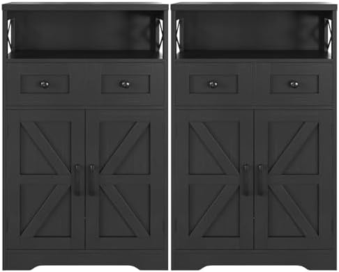 Farmhouse Storage Cabinet Set of 2, Small Kitchen Pantry Coffee Bar Cabinet by Befrases