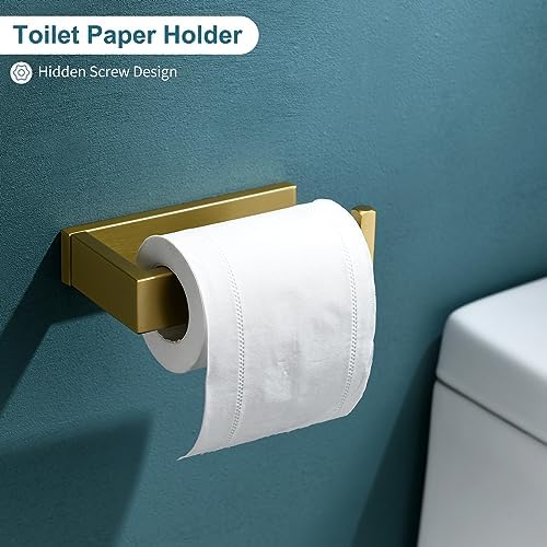 4-Piece Modern Gold Bathroom Hardware Accessories Set - Towel Bar & Holder, Stainless Steel, Wall Mounted, 23.6 Inch - Image 4