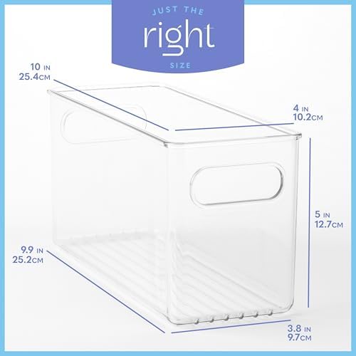Plastic Food Storage 6 Pack Clear Container Bin with Handles for Organizing Kitchen, Pantry, Refrigerator, Freezer, Pantry, Cabinet, Closet, Bathroom. 10”x4”x5” - Image 3