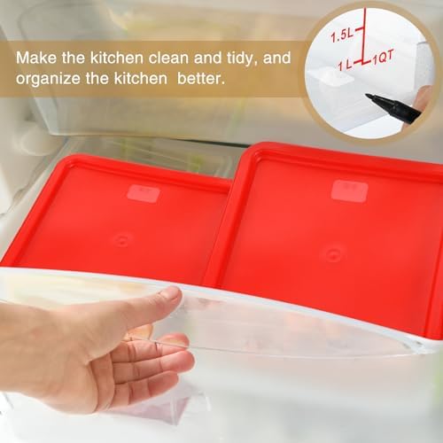 Suclain 2 Pcs Square Food Storage Container Polycarbonate Clear Food Container with Lid Commercial Rice Storage with Graduations for Commercial Kitchen(2 Qt,4 Qt,Red) - Image 4