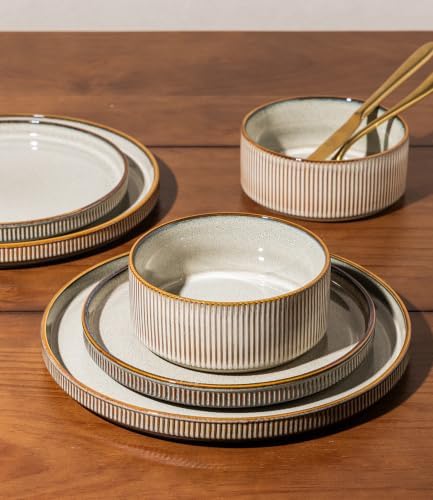 GBHOME Stoneware Dinnerware Sets for 6, 18-Piece Plates and Bowls Set - Image 3