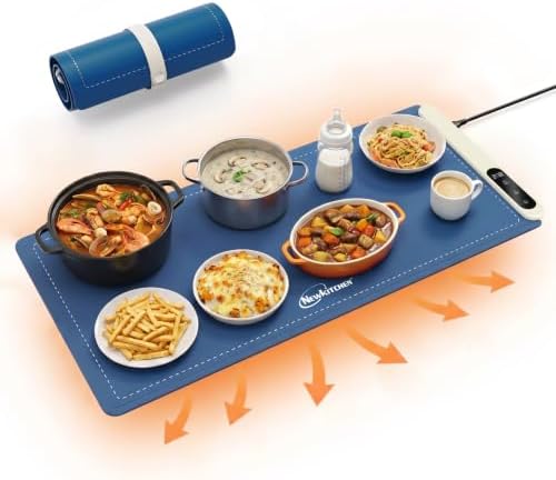 Warming Mat for Food, 36"x16" Food Warming Mat 6 Temperature & Timer Settings Upgrade Graphene Fast Full Surface Heating-Versatile Food Warmer for Gatherings, Parties, Everyday Use-Fruit Frost Blue by NewKitchenOfficial