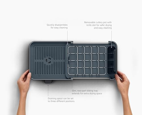 Joseph Joseph Extend Slim Steel Expandable Dish Drying Rack with Removable Cutlery Holder and Swivel Draining Spout, Compact Design, Grey, Small (Pack of 4) - Image 5
