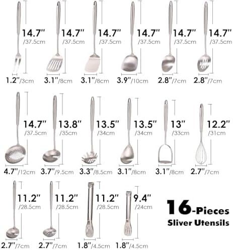 18/10 Stainless Steel Cooking Utensils Set - 16 PCS All Metal Utensils - Image 2
