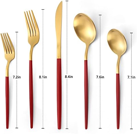 VANVRO Matte Red Gold Silverware Set, 20-Piece Stainless Steel Flatware Set, Satin Finish tableware Cutlery Set, Service for 4, Home and Restaurant, Dishwasher Safe - Image 2