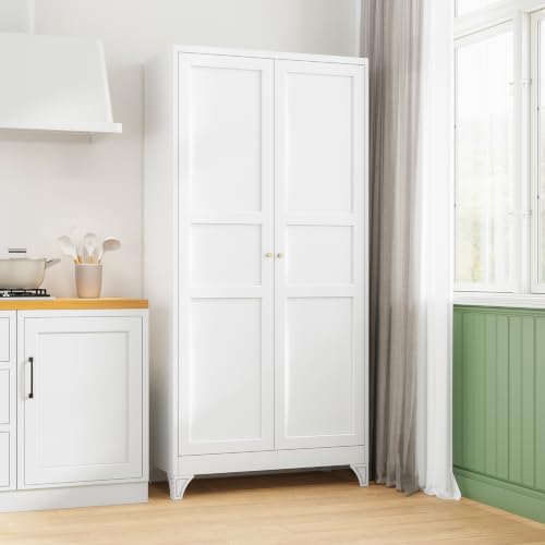 Letaya Metal Garage Storage Cabinets,71" H White Tall Kitchen Pantry - Image 2