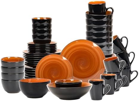 HomeVss, Stoneware Sonoma Dinnerware Set, Black + Speckled Spin Wash (56pc Set, Spice) by HomeVSS