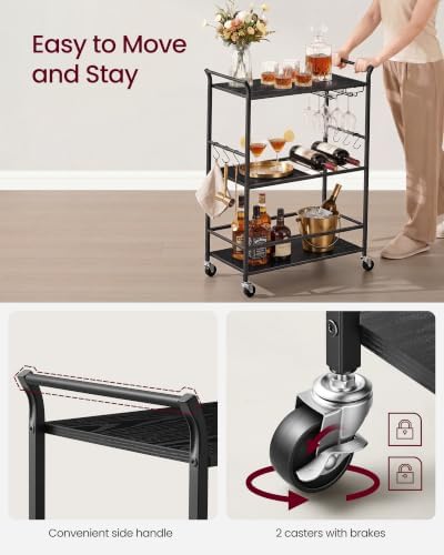 VASAGLE Bar Cart with Wheels, Drink Cart with Wine Rack and Glass Holder - Image 3