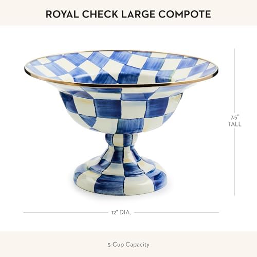 MACKENZIE-CHILDS Enamel Compote, Large, Blue-and-White Royal Check - Image 4