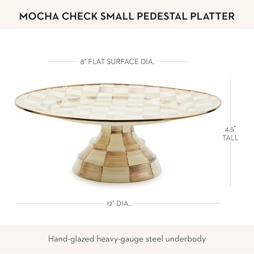 MACKENZIE-CHILDS Pedestal Platter, Small, Brown-and-White Mocha Check - Image 4