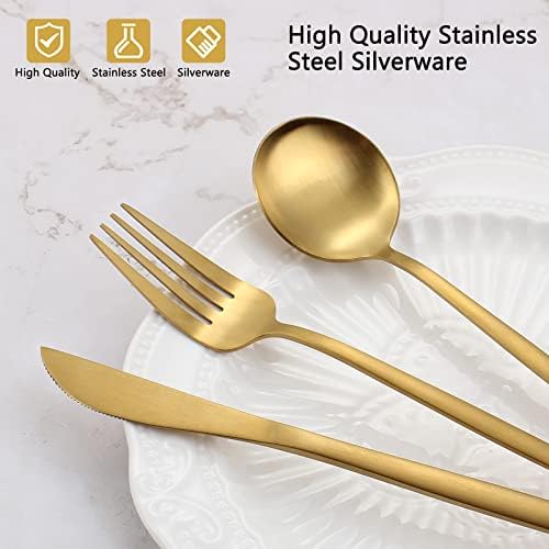 Matte Gold Silverware Set, VANVRO 20-Piece Stainless Steel Flatware Set, Satin Finish tableware Cutlery Set, Service for 4, Home and Restaurant, Dishwasher Safe - Image 4