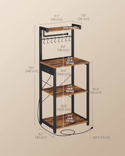VASAGLE 4-Tier Kitchen Bakers Rack with Power Outlet, 17.7-Inch Wide - Image 5