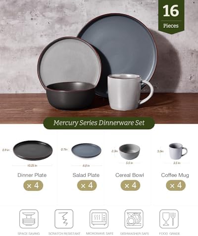 Famiware Mercury 16-Piece Dinnerware Set with Mugs, Multi-color - Image 2