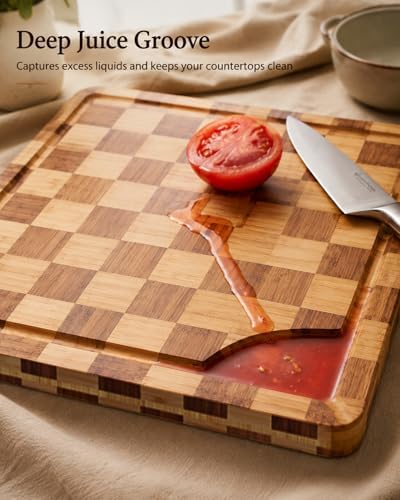 Butcher Block Cutting Board, 18" x 12" Checkered Cutting Board for Kitchen - Image 4
