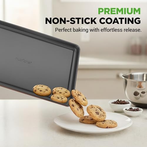 NutriChef 8-Piece Nonstick Stackable Bakeware Set - PFOA, PFOS, PTFE Free Baking Tray Set w/Non-Stick Coating, 450°F Oven Safe, Round Cake, Loaf, Muffin, Wide/Square Pans, Cookie Sheet (Brown) - Image 4