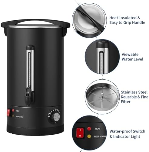 PioneerWorks 18 L/120 Cups Coffee Urn, Double-Wall Stainless Steel Coffee Maker Hot Water Urn, Large Capacity Hot Coffee Dispenser, Quick Brew, Stays Hot for Tea & Beverage at Events & Catering - Image 3