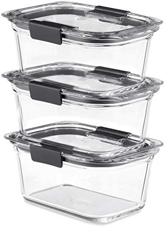 Rubbermaid Brilliance Glass Storage 4.7-Cup Food Containers with Lids, Clear (Pack of 3) & Leak-Proof Brilliance Food Storage Set | 9.6 Cup Plastic Containers - Image 2