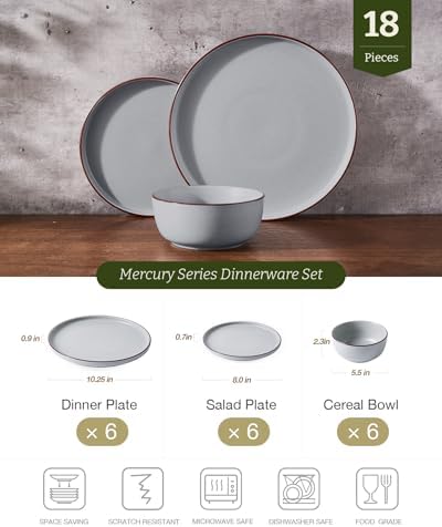 Famiware Mercury 18-Piece Stoneware Dinnerware Set,Light Grey - Image 2