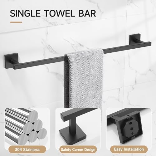 TQKAG 5-Piece Towel Bar Set, 23.6 Inch Bathroom Hardware Set, Matte Black - Image 5