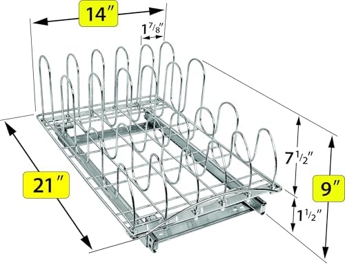 LYNK PROFESSIONAL® Pull Out Pot and Pan Lid Organizer Inside Cabinet - Lifetime Ltd. Warranty – Cookie Sheet Organizer for Cabinet – Slide Out Baking Sheet Organizer - 14W x 21D, Extra-Large, Chrome - Image 5
