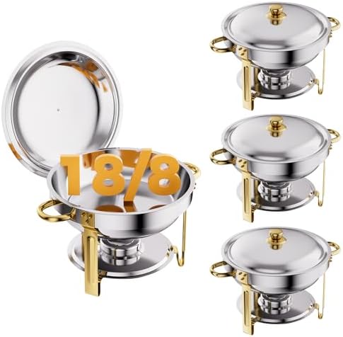 CAMMOO Gold 6QT Chafing Dishes, 4 Pack 18/8 Stainless Steel by CAMMOO