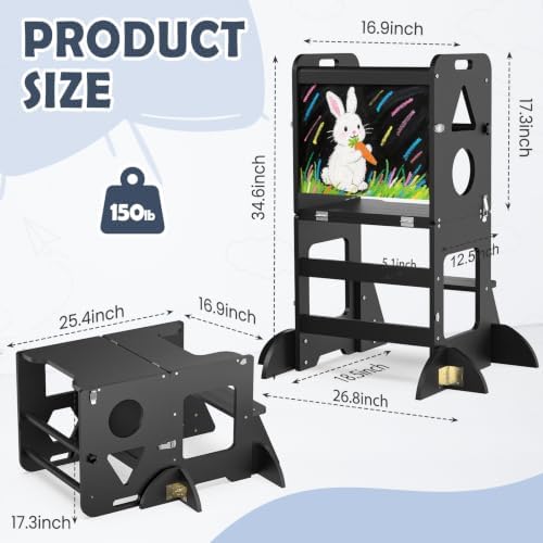 Toddler Standing Tower Anti-Tip Wooden Kitchen Step Stool，Black - Image 7
