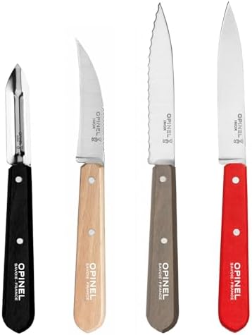 OPINEL Les Essentials 4 Piece Kitchen Prep Knife Set, Wood Handles (Loft) by Opinel