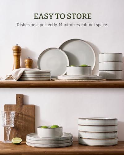 Famiware Annecy 16-Piece Dinnerware Set with Pasta Bowls, Grey White - Image 4
