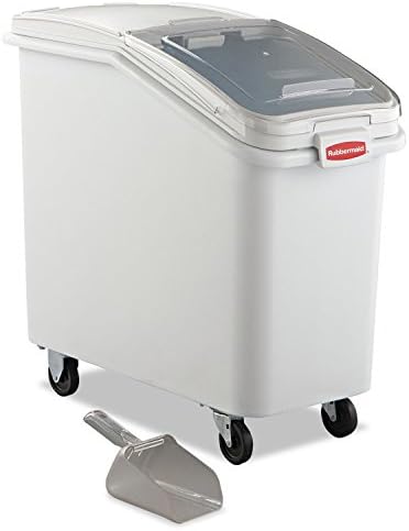 Rubbermaid Commercial Products ProSave Shelf-Storage Ingredient Bin With Scoop 500-Cup capacity Plastic White Sliding Lid Container with Wheels for Kitchen/Restaurant Food Organization - Image 4