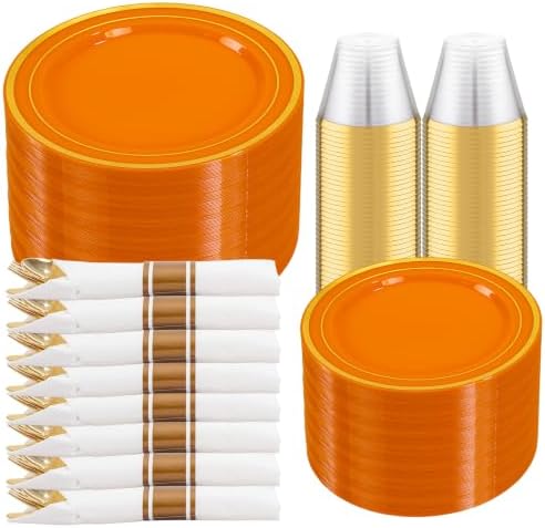 DaYammi 350PCS Orange Plastic Dinnerware Set for 50 Guests by DaYammiwillaccompanyyou