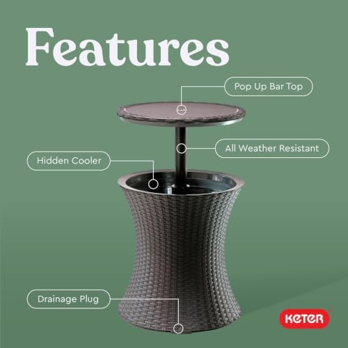 Keter Pacific Cool Bar Outdoor Patio Furniture and Hot Tub Side Table with 7.5 Gallon Beer and Wine Cooler, Espresso Brown - Image 5