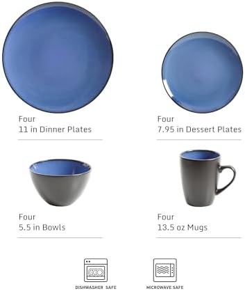 Gibson Elite Soho Lounge Round Reactive Glaze Stoneware Dinnerware Set, Service for 4 (16pc), Blue, Soho Round. - Image 2