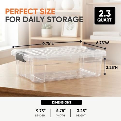 Superio 2.3 Quart Clear Plastic Storage Containers with Lids, Stackable Organizer Bins, BPA-Free Storage Boxes for Home, Office, Dorm & Classroom, 3 Pack - Image 3
