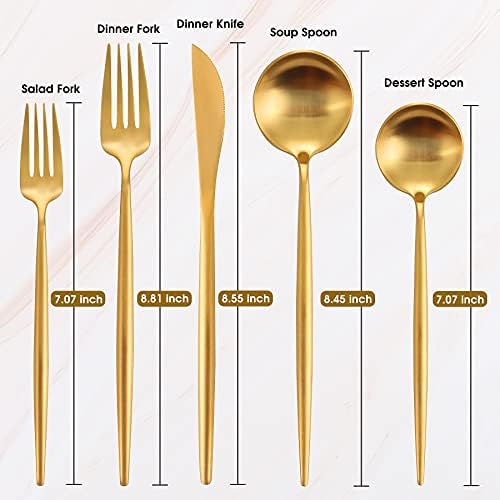 Matte Gold Silverware Set, IBIILII JEFF 40 Pieces Stainless Steel Flatware Set，Kitchen Utensil Set, Tableware Cutlery Set, Knife Spoons And Forks Set, Satin Finished Polished & Dishwasher Safe - Image 2