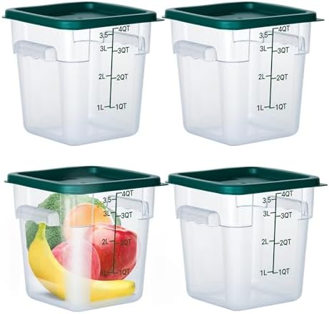 4 Pack 4 Qt Square Polycarbonate Food Storage Containers with Lids by FSUON