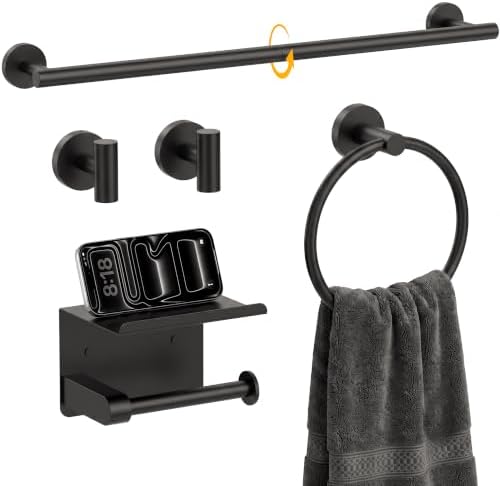 5-Piece 23.6 Inch Matte Black Bathroom Hardware Accessories Set by JIXB