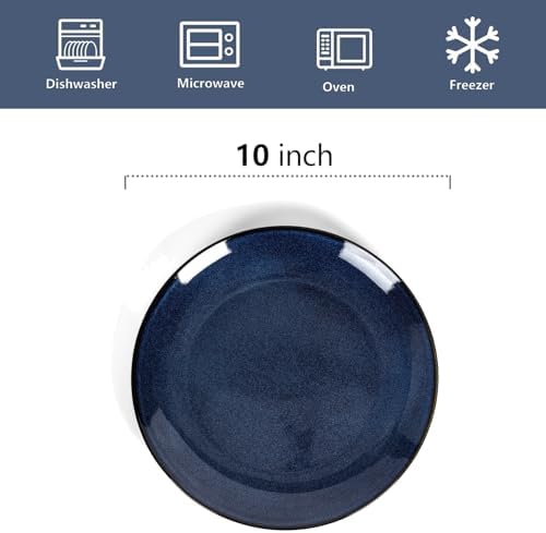 vicrays Ceramic Round Plates Set of 6 - Porcelain 10 inch Dinner Plates for Salad Dessert Appetizer Bread - Microwave Oven and Dishwasher Safe - Blue - Image 3